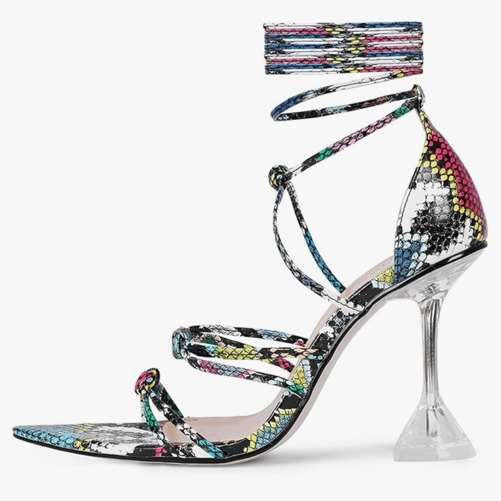 Kiss Black Strappy Heels with Transparent Heel